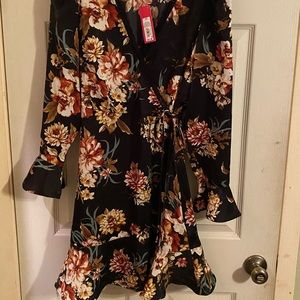 NWT Xhilaration Black Floral Wrap Dress